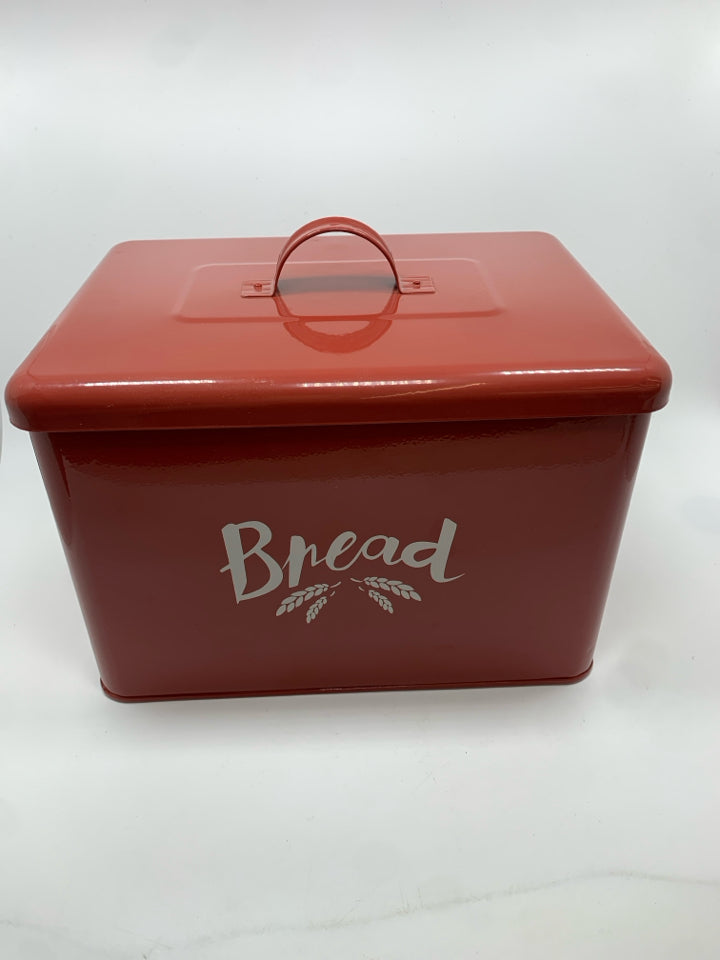 RED METAL BREAD BIN.