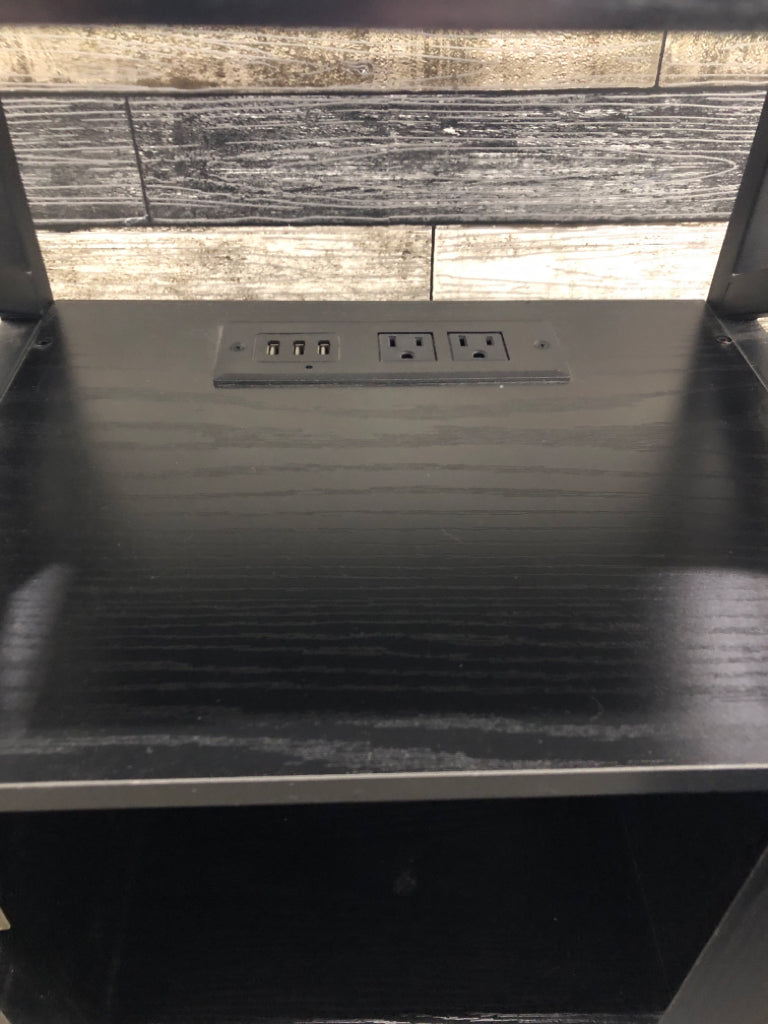 BLACK SIDE TABLE CABINET W/OUTLET USB PORTS.