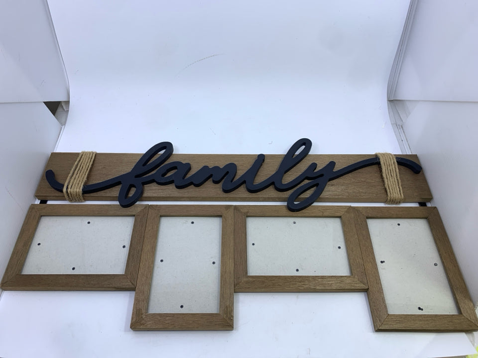 WOODEN FAMILY 4-SLOT PICTURE FRAME.