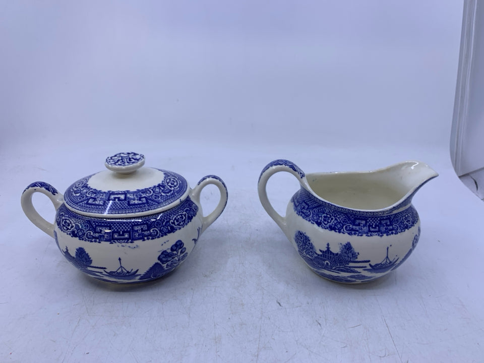 WHITE W/ BLUE ASIAN STYLE SCENE.