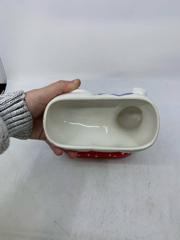 WHITE FLORAL COW SHAPED BUTTER DISH.