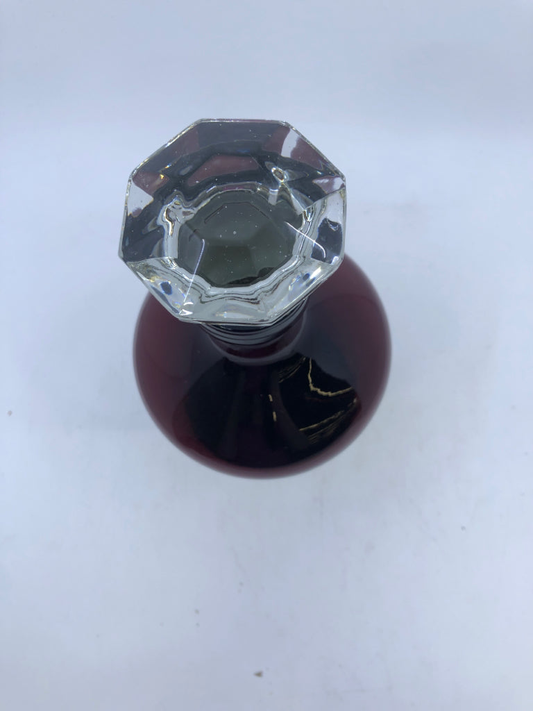 5 PC DARK PURPLE DECANTER SET W/ 4 CORDIAL GLASSES.