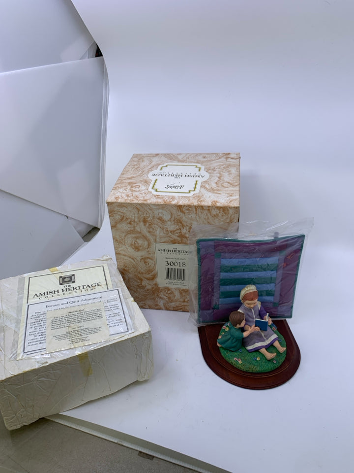 WOMAN READING TO BOY WITH QUILT- AMISH HERITAGE COLLECTION.