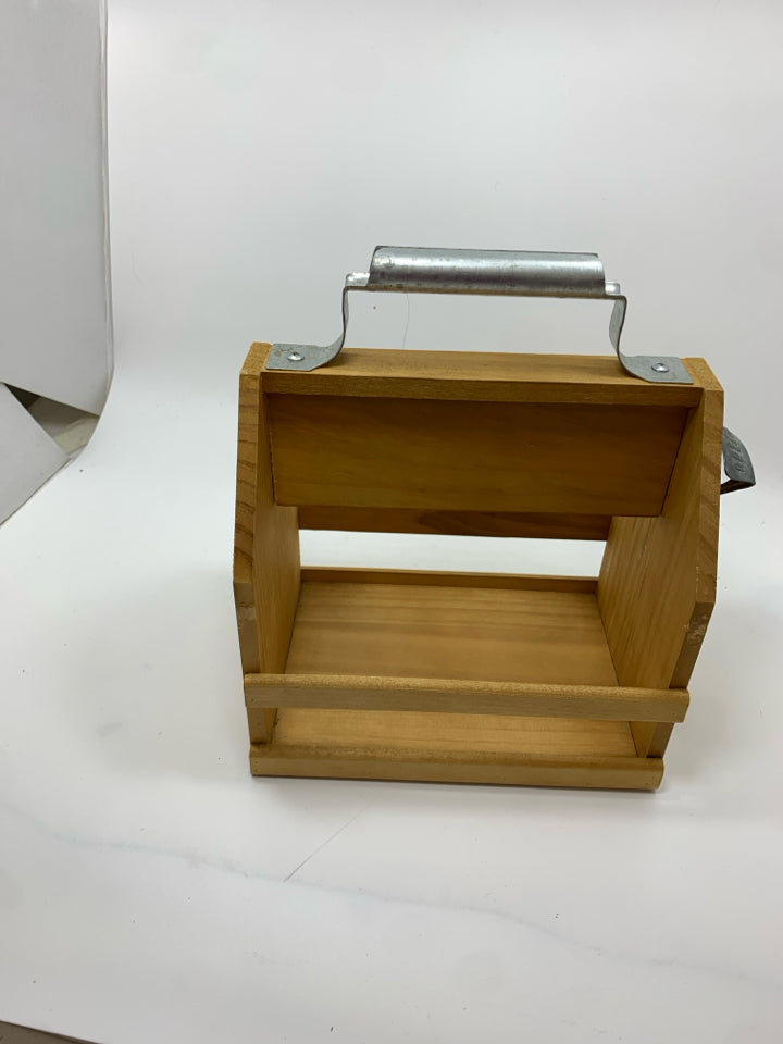 WOODEN BEER CADDY W BEER OPENER.