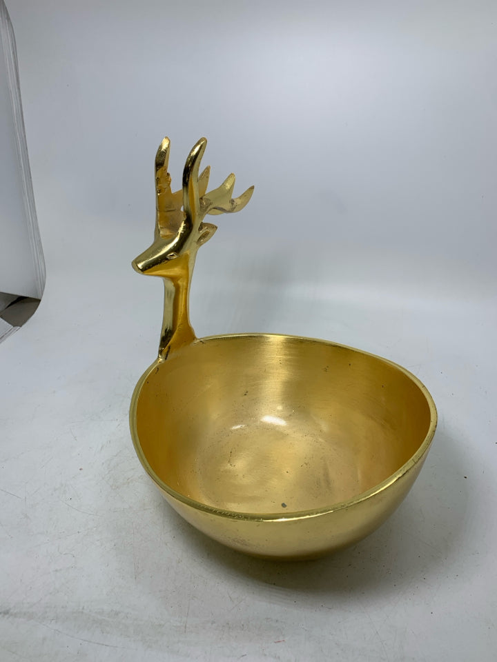 GOLD METAL REINDEER BOWL.