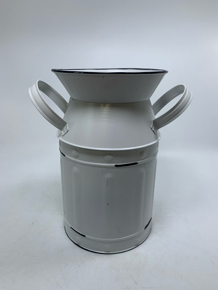 METAL MILK JUG SHAPED DRY VASE W/ DOUBLE HANDLES.