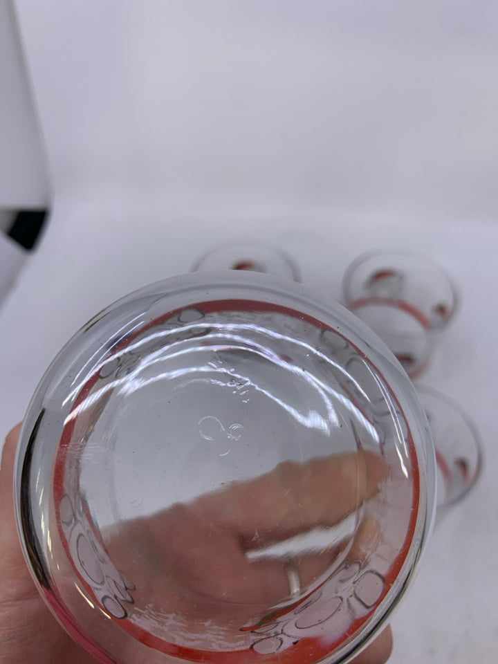 4 SHORT GLASSES W/ PRINTED TEDDY BEARS W/ HAT.