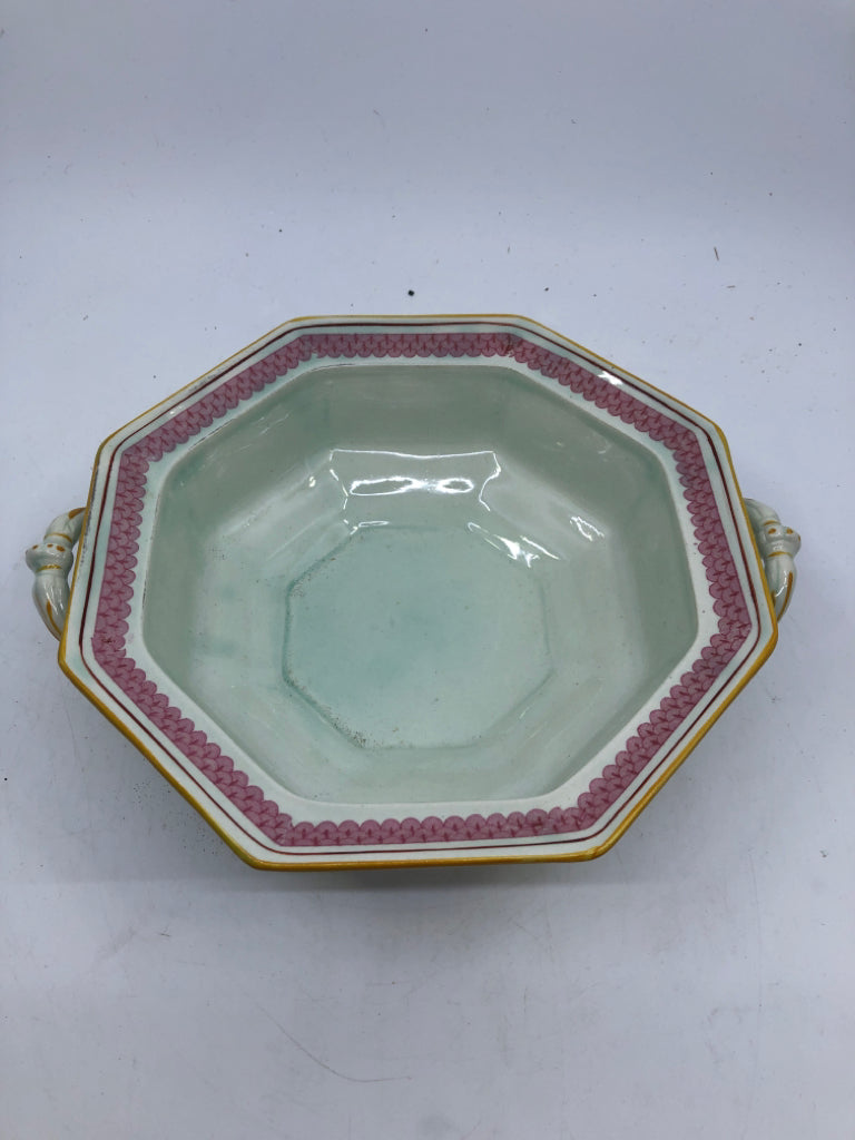 VTG GREEN W PINK FLORAL SERVING DISH W LID- CAYLX WARE.