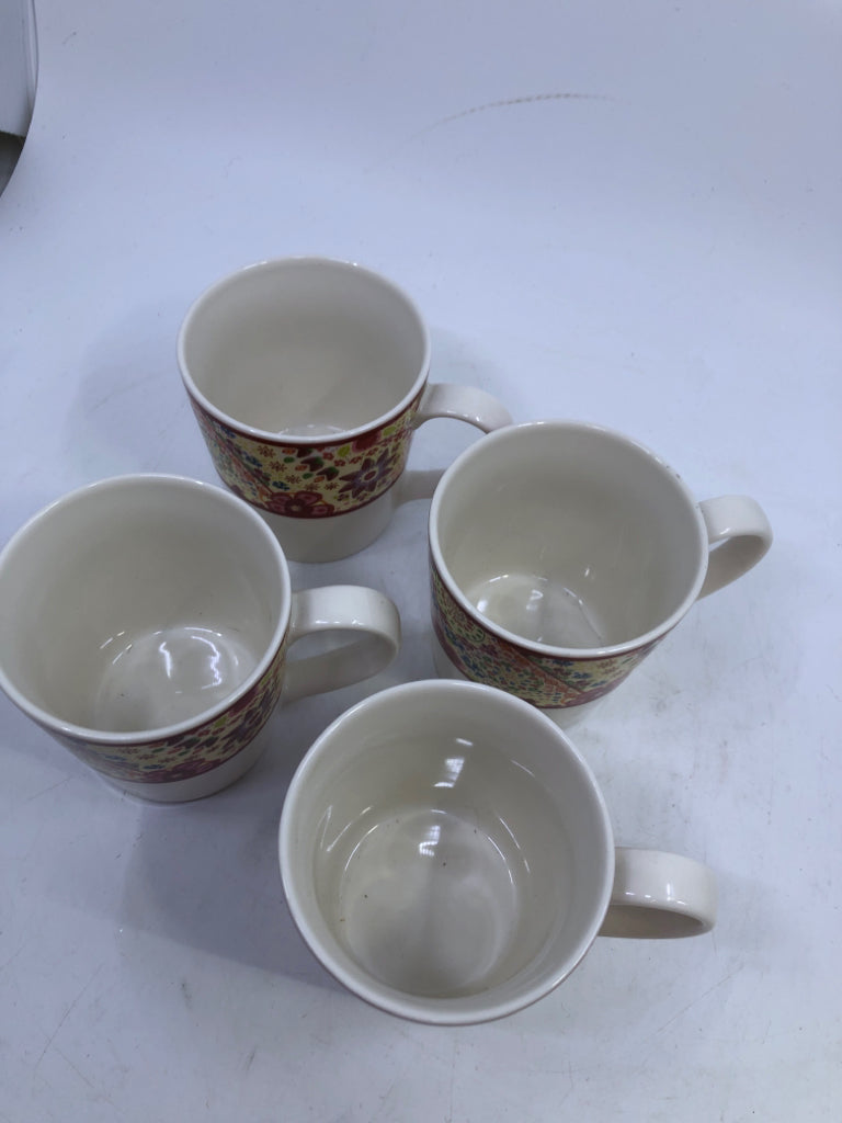 4 WHITE RED FLORAL DESIGN STARBUCKS MUGS.