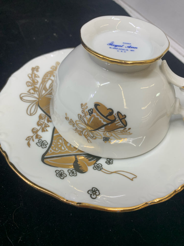 WHITE W/GOLD HAPPY ANNIVERSARY TERA CUP & SAUCER-ROYAL ANN.
