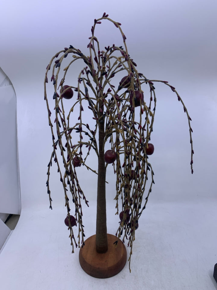 WOOD BASE WEEPING WILLOW TREE W/ APPLES.