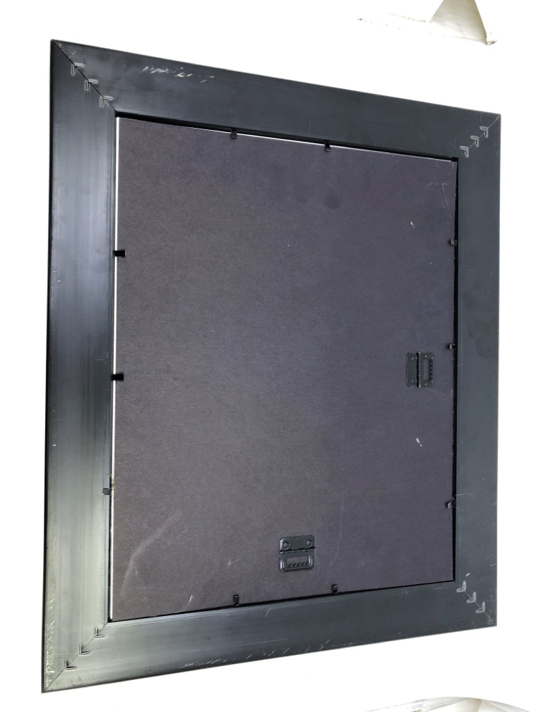 DARK CHERRY WOOD FRAME W/ CITY BY THE WATER SCENE.