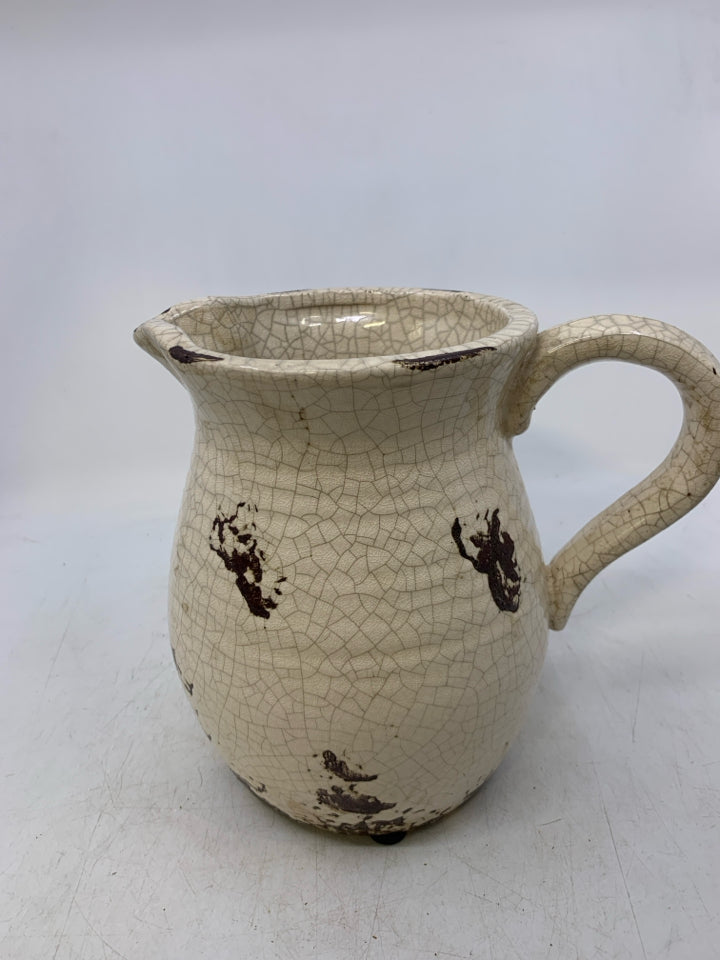 WHITE CRACKLE RUSTIC PITCHER.
