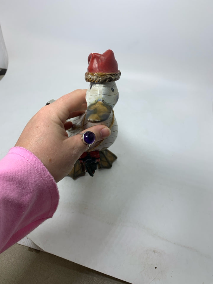 TII COLLECTIONS HOLIDAY RUSTIC RESIN DUCK W/ SANTA HAT/CHARMS.