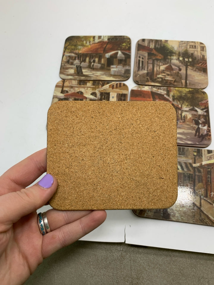 6 CITY STREET CORK COASTERS.