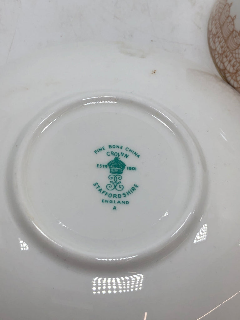 VTG BROWN LACE CROWN STAFFORD CUP/SAUCER.