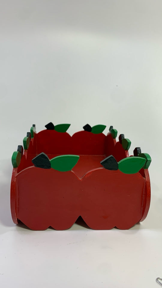 RED WOOD APPLE SHAPED BOX.