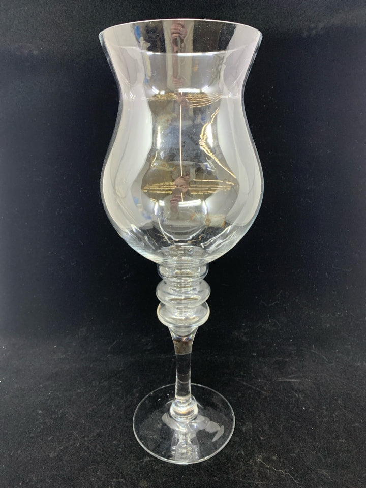 TALL CLEAR GLASS HURRICANE CANDLE HOLDER.