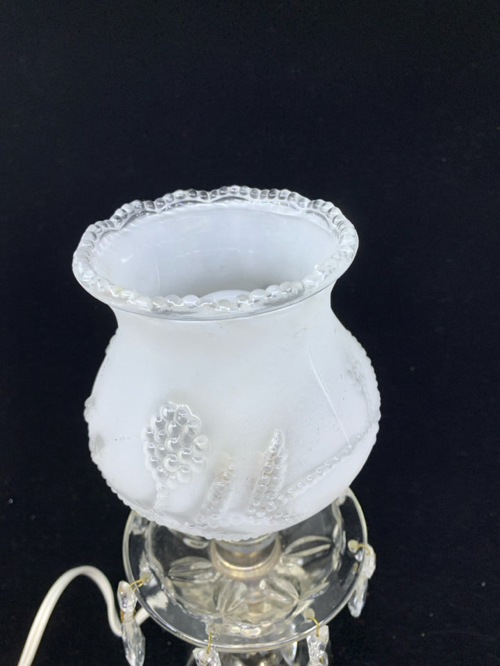 VTG FROSTED GLASS LAMP W JEWELS.