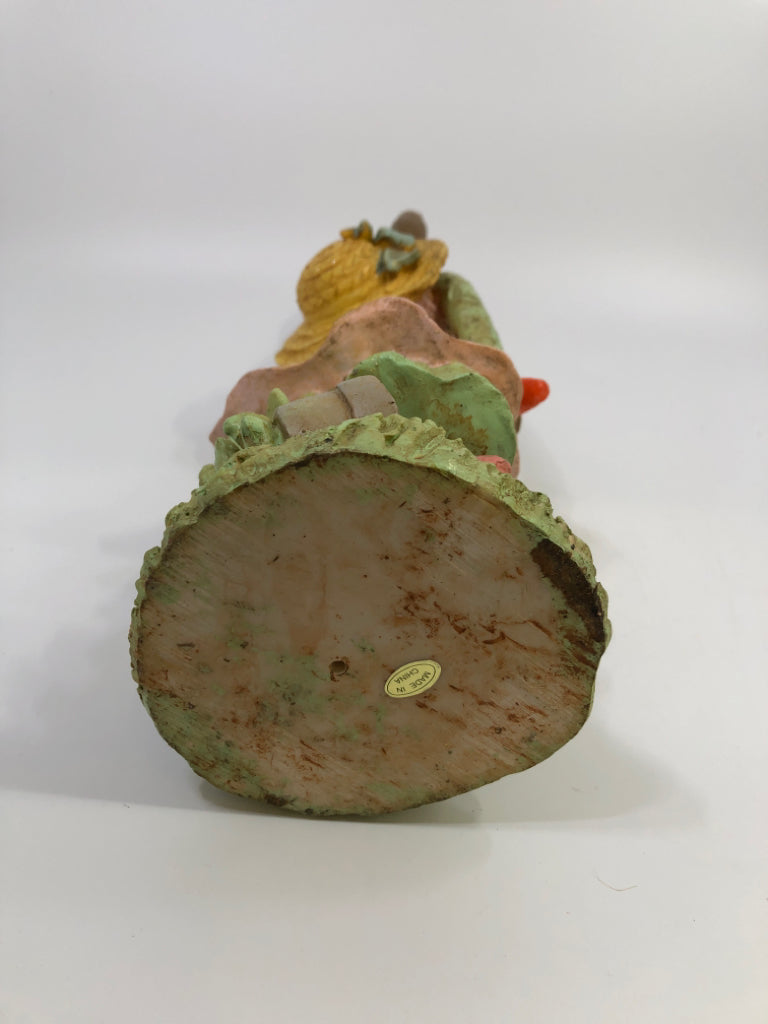 MRS EASTER BUNNY HOLDING FLOWER BASKET FIGURINE.