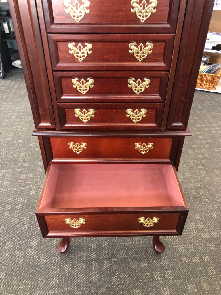 DARK WOOD JEWELRY ARMOIRE.
