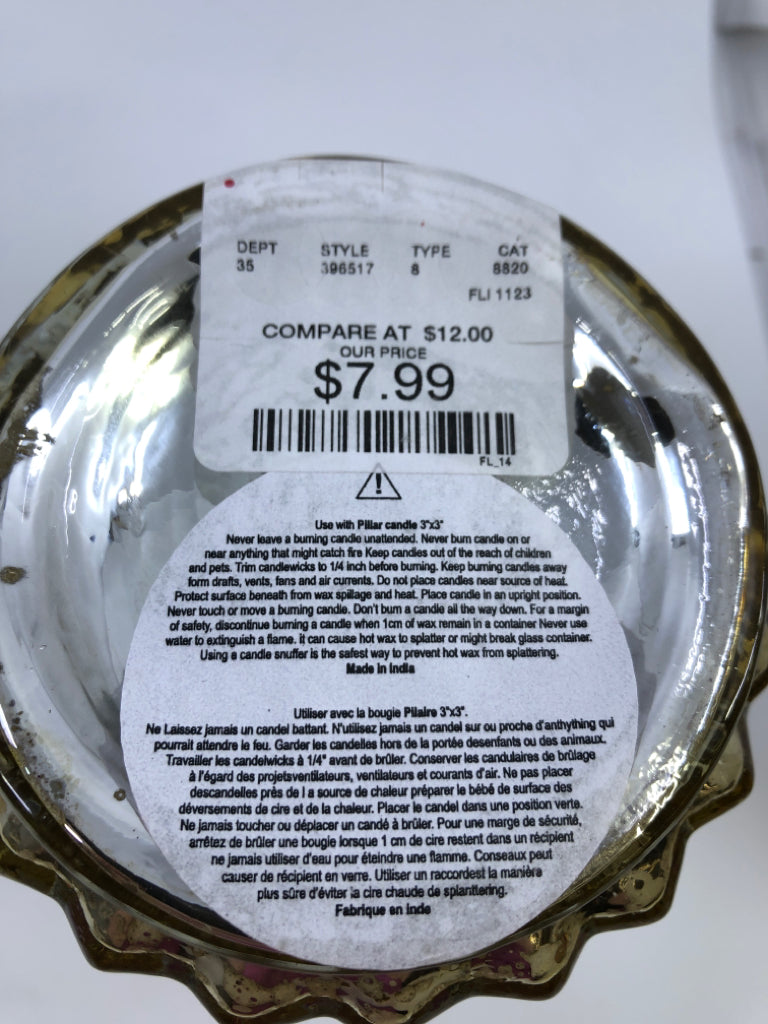 2-GOLD MERCURY GLASS CHRISTMAS TREE CANDLE HOLDERS.