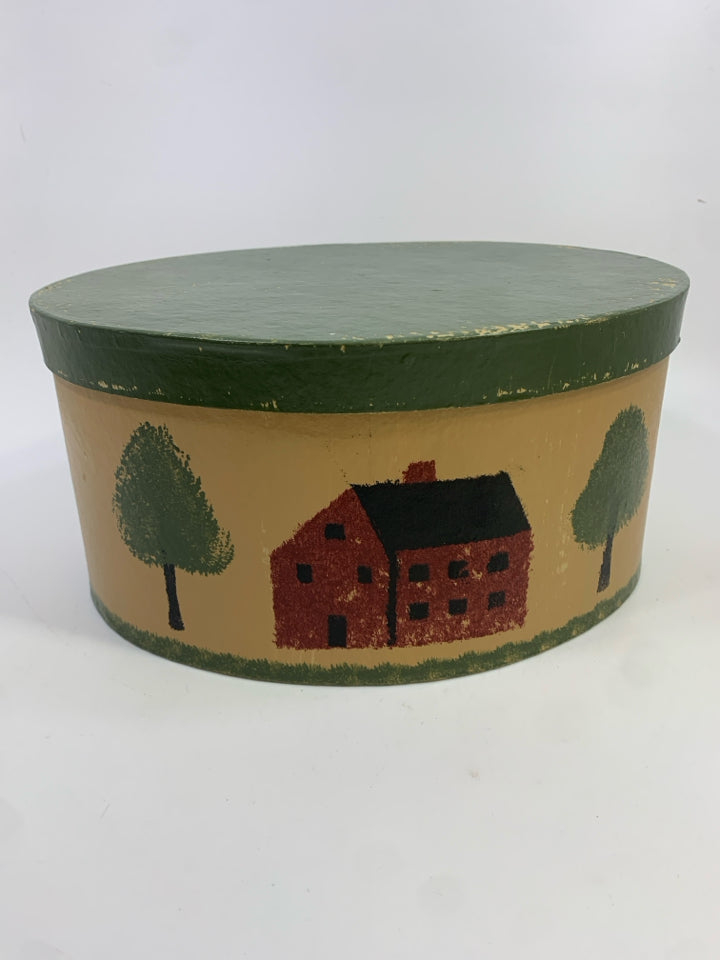 RED BARN OVAL BOX DECOR.