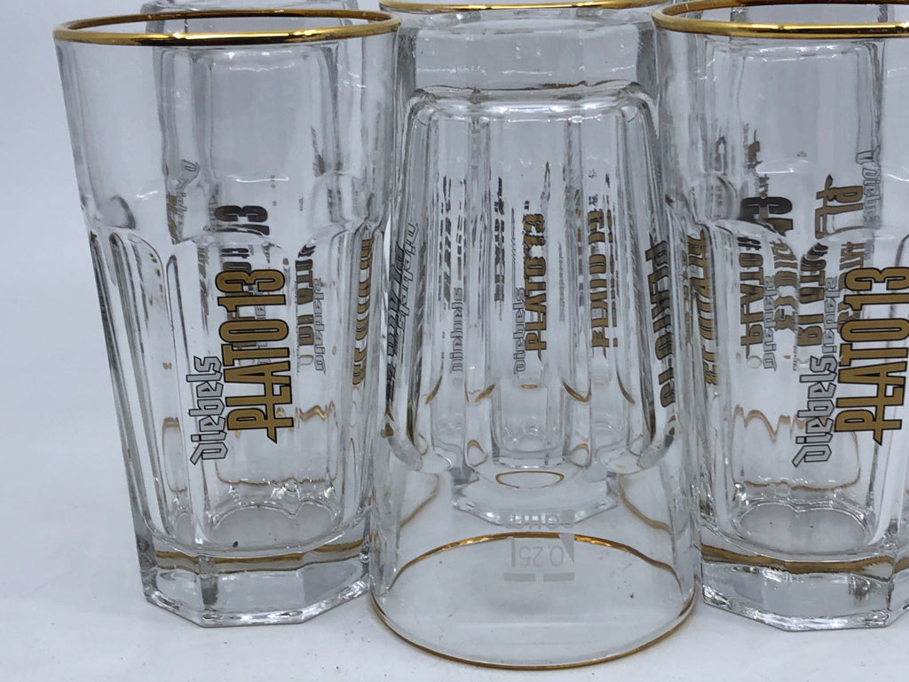 6 PLATO 13 GLASS W/ GOLD RIM.