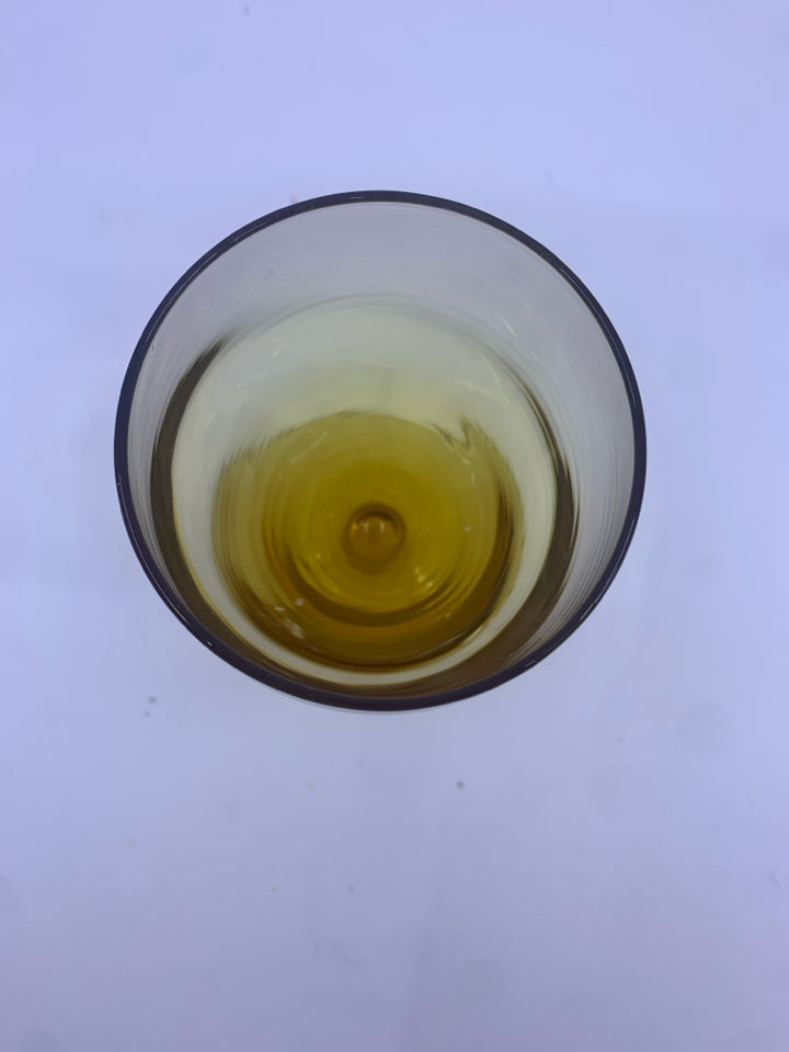 4 AMBER GLASS FOOTED GOBLETS.