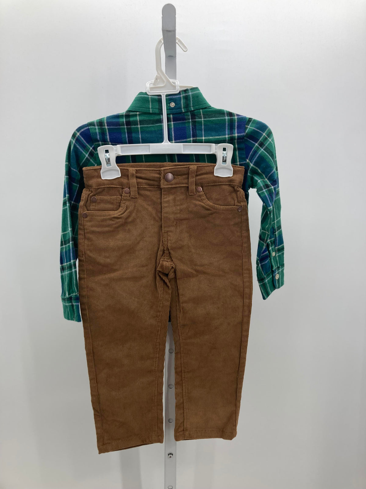NEW BLUE PLAID SHIRT AND CORDUROY PANTS.