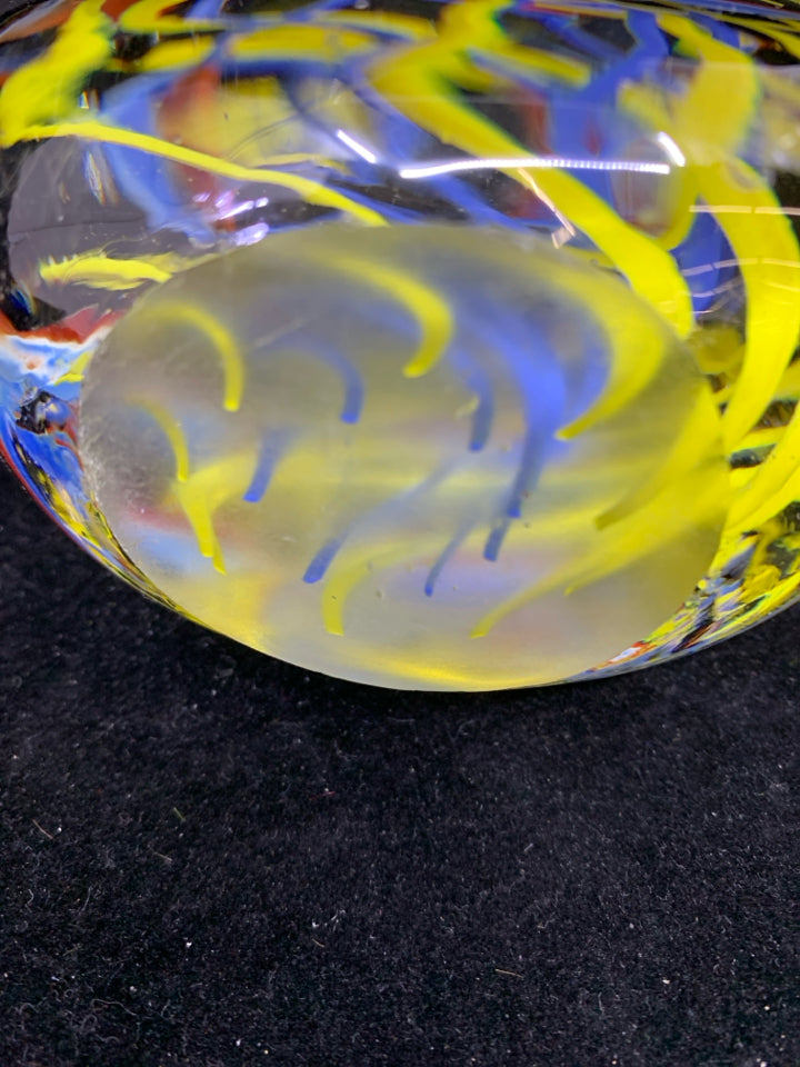 DOLPHINS INSIDE HEAVY GLASS PAPERWEIGHT.