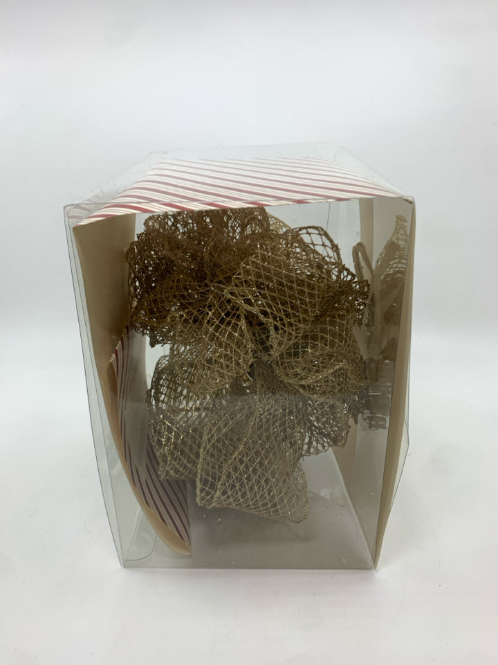 RIBBON GOLD GLITTER TREE TOPPER.