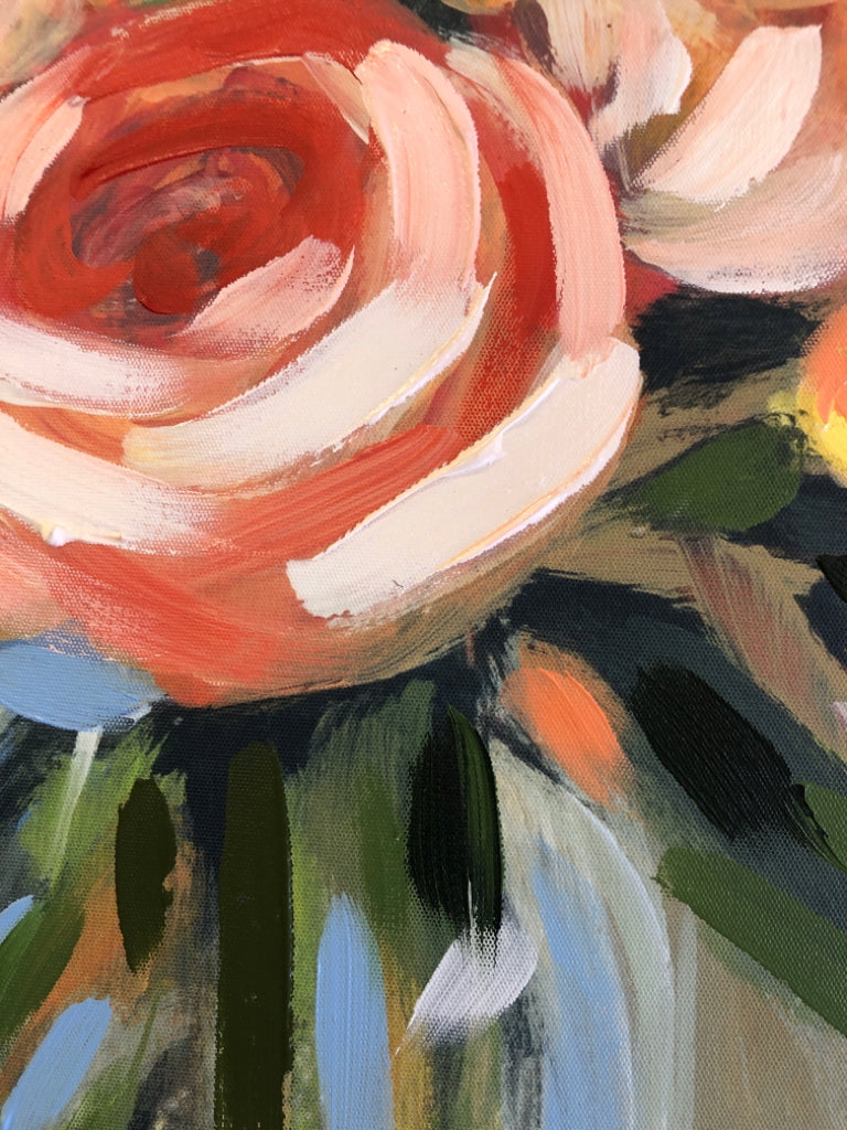 TEXTURED ROSE BOUQUET IN VASE CANVAS.