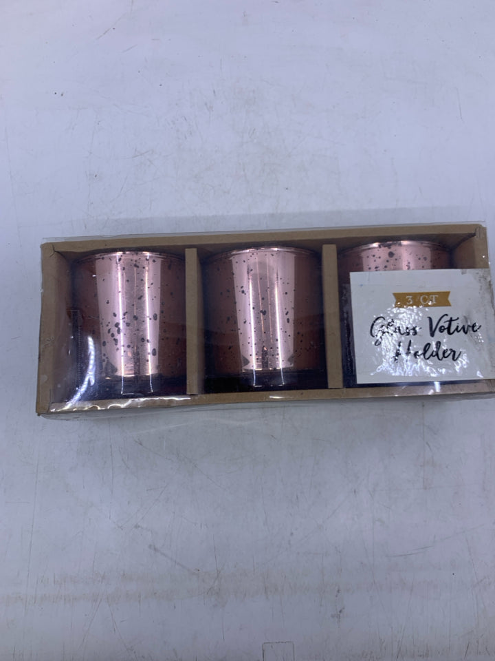 NIP 3 PINK MERCURY TEA LIGHT HOLDERS.