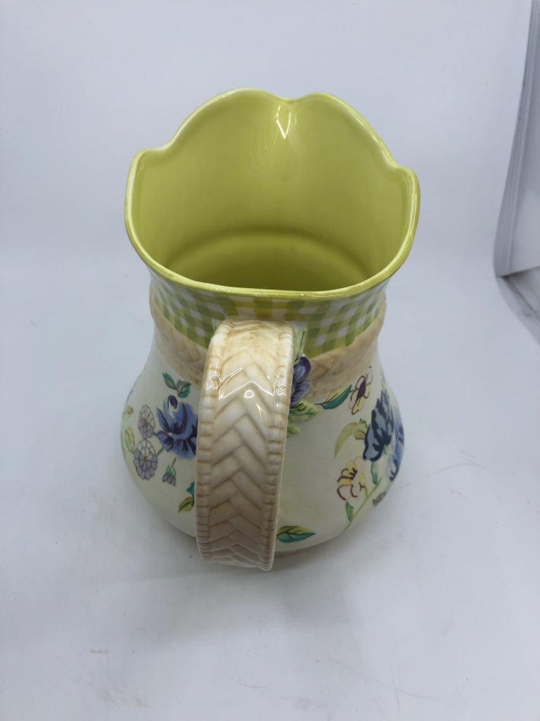 LIME GREEN COTTAGE ROSE COLLECTION PITCHER.