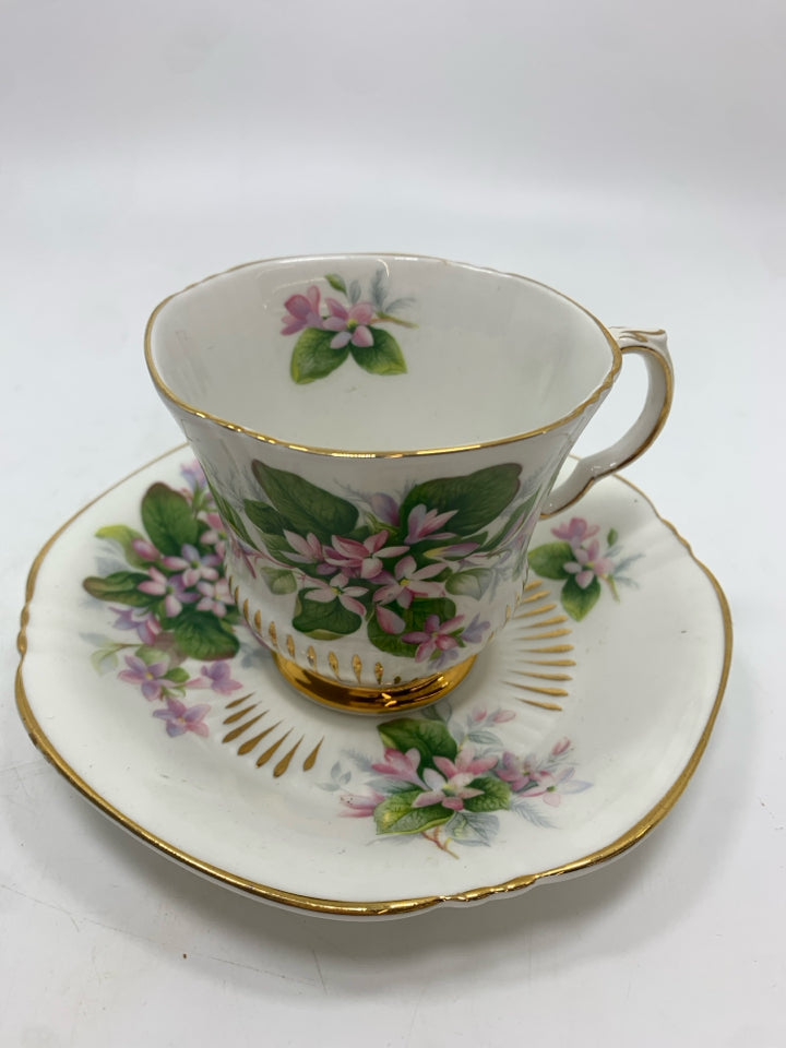 VTG MAYFLOWER PINK FLORAL GOLD ACCENTS CUP/SAUCER.
