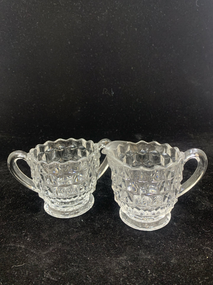 DIAMOND PATTERN CUT GLASS SUGAR/CREAMER SET.