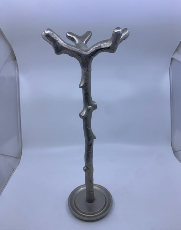 SILVER METAL TREE CANDLE HOLDER- USE WITH PILLAR.