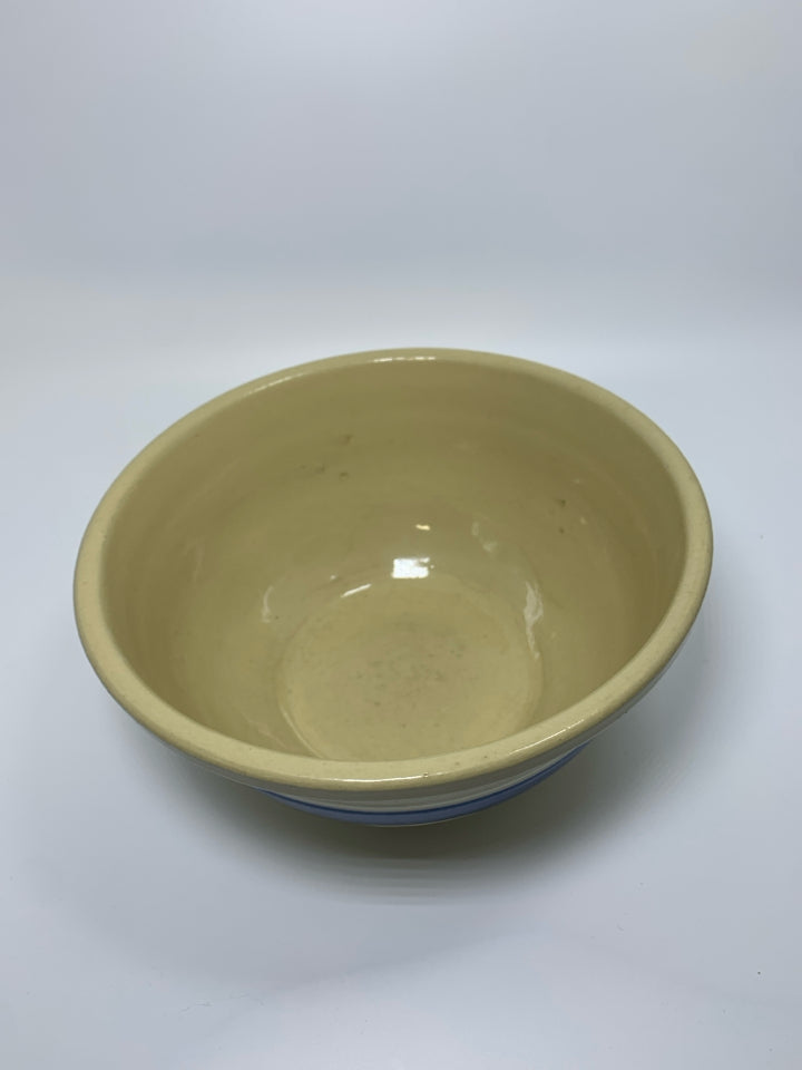 VTG WATT OVEN WARE BOWL W/ BLUE/WHITE STRIPES.