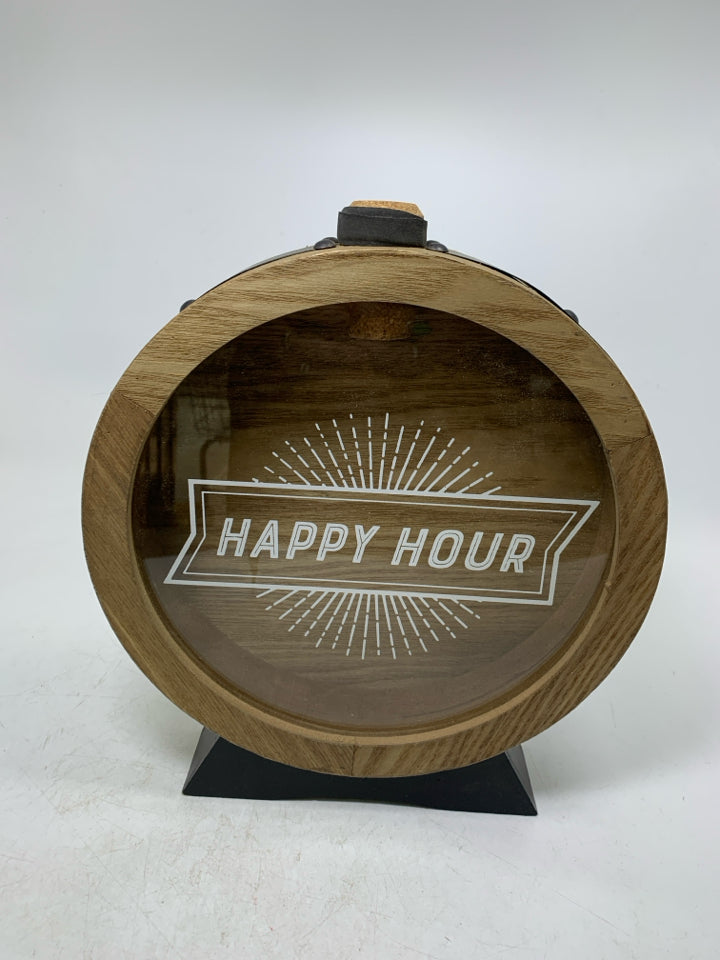 FAUX WOOD STAND HAPPY HOUR CORK CATCH.