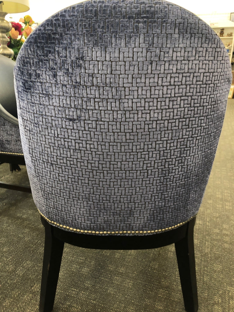 2 BLUE UPHOLSTERED CHAIRS.