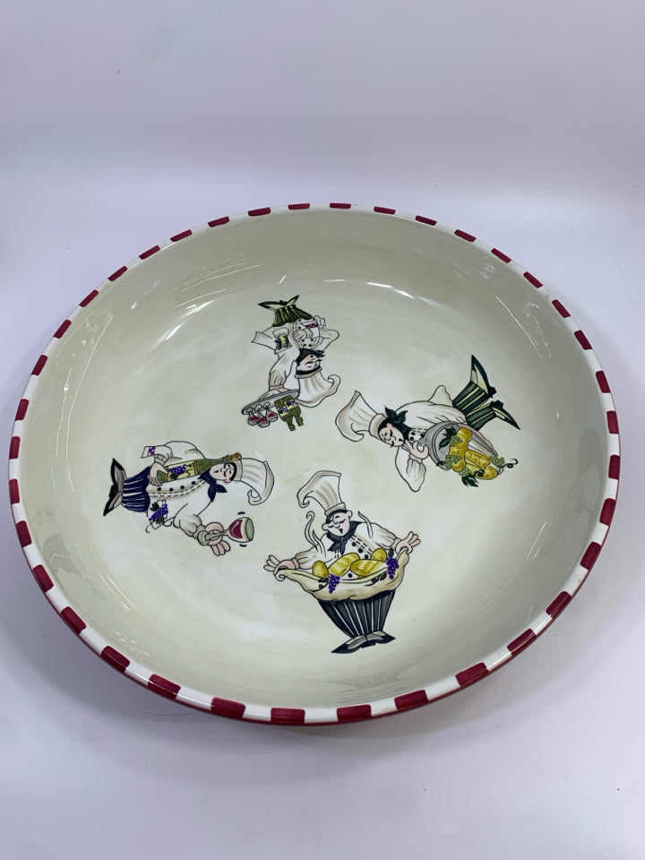 SONOMA ITALIAN CHEF SERVING BOWL W/MAROON EDGE.