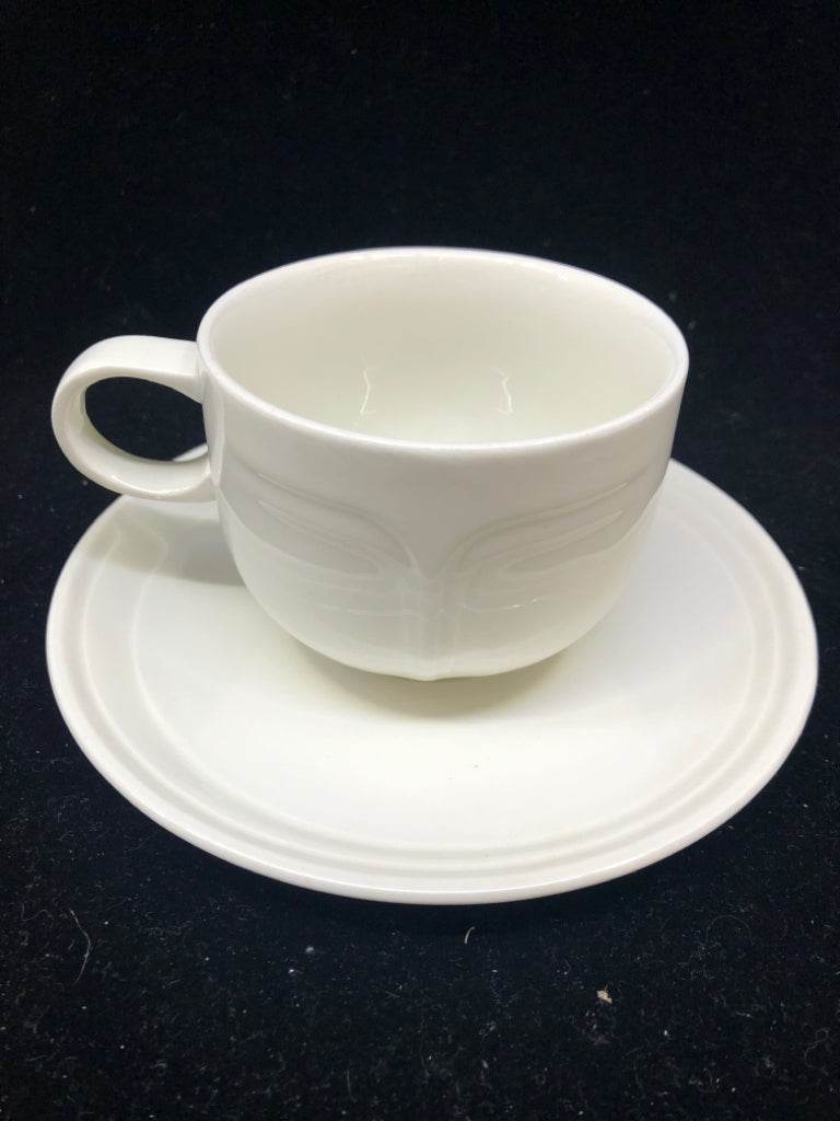 9 PC TEA POT + 4 CUP/SAUCERS -FOCUS PATTERN.