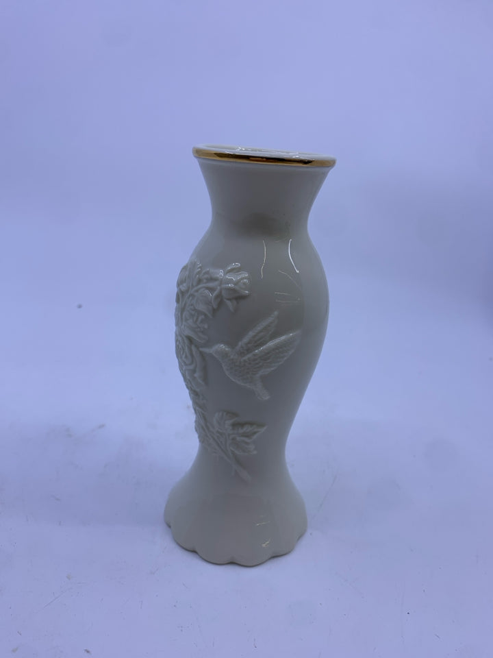 IVORY ROSE/HUMMING BIRD EMBOSSED LENOX VASE.