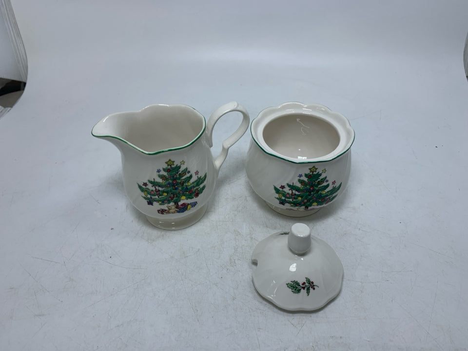 WHITE W/ CHRISTMAS TREE & TOYS NIKKO SUGAR/CREAMER.