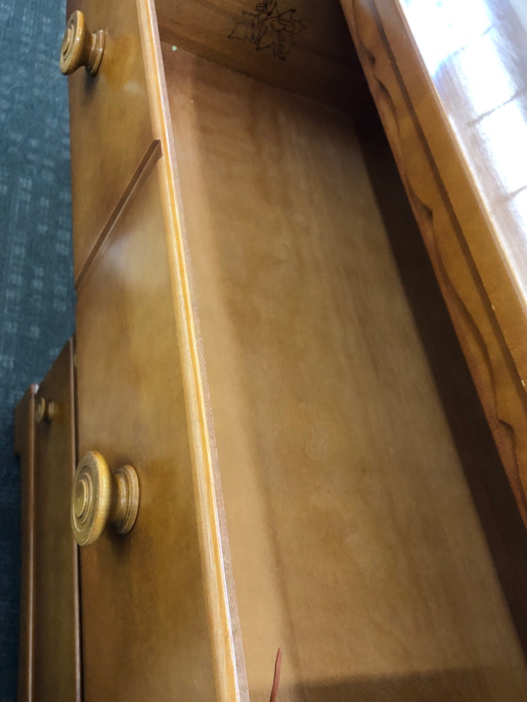 VTG TALL 5-DRAWER JAMESTOWN BURNS MAPLE DRESSER.