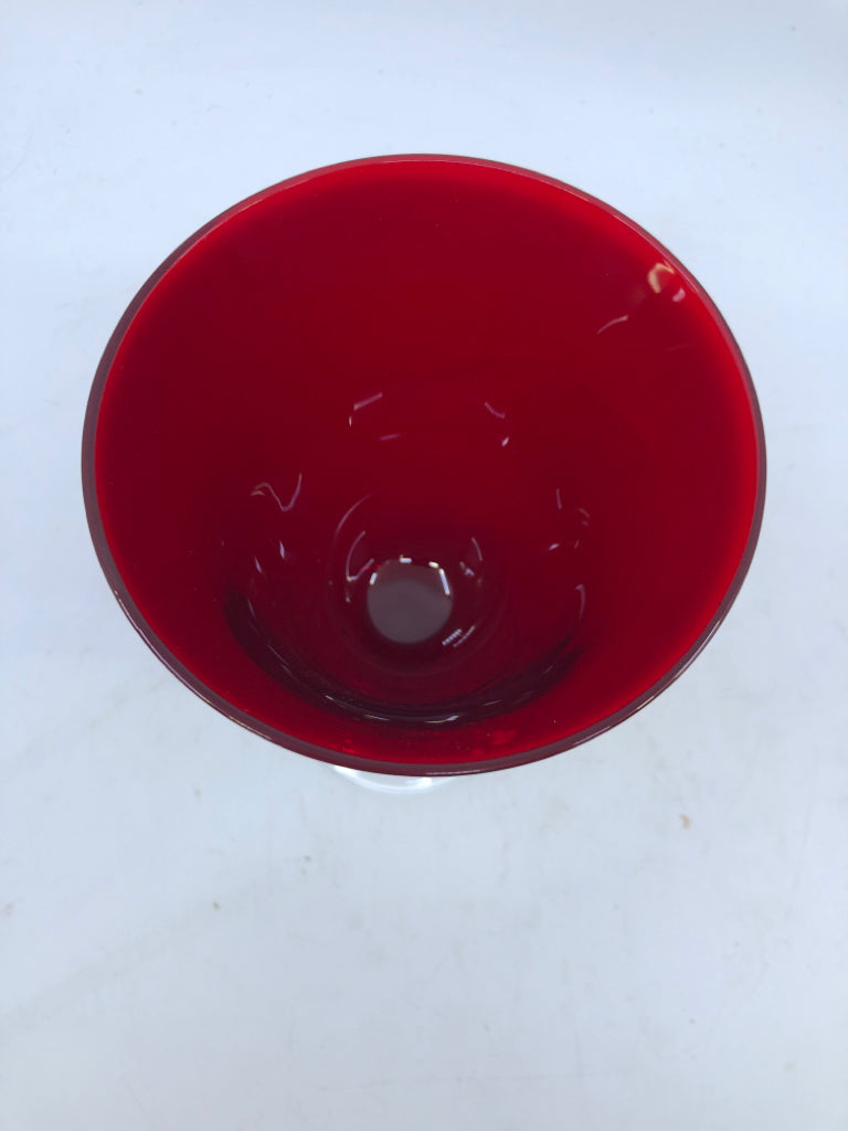 4 RED FLARED WINE GOBLETS.