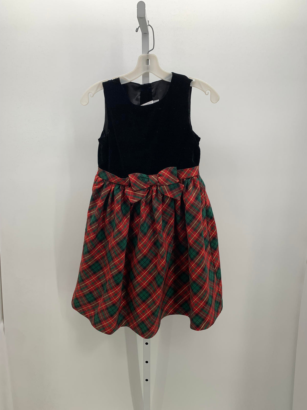 SLEEVELESS DRESS RED GREEN GOLD PLAID