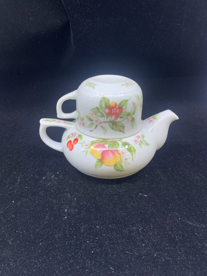 2PC FLORAL TEA FOR ONE- CUP+ TEAPOT SET.