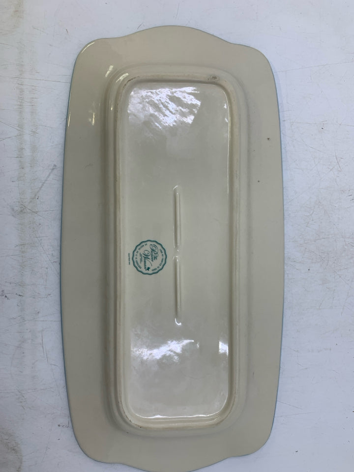 BLUE,RED FLORAL PLATTER BEADED EDGE RECTANGLE.